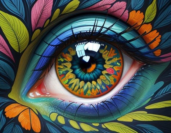 Surreal Eye in Whimsical Floral Surround