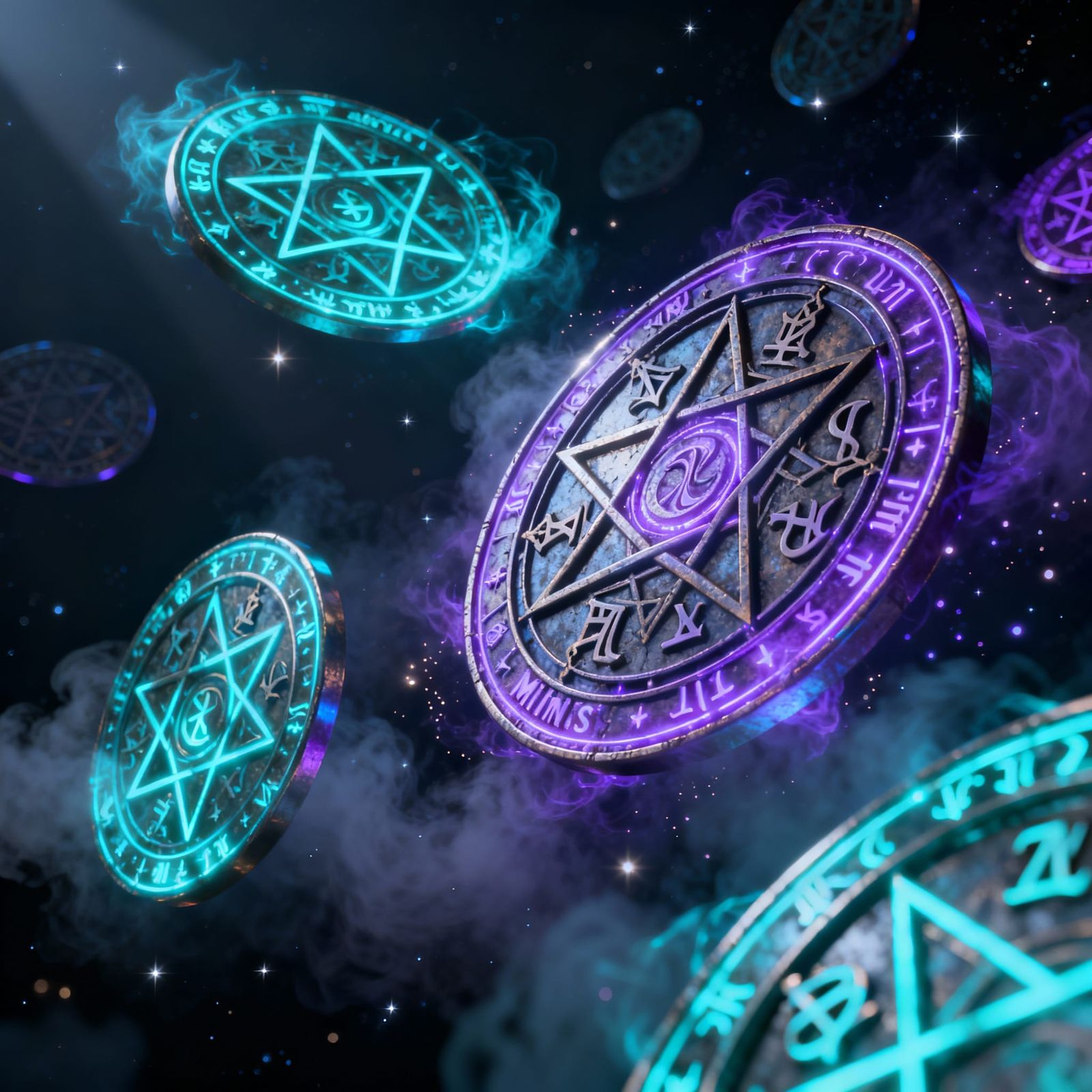 Glowing Andromalius & Nimbus Nine Sigils in 3D Cinematic Sty...