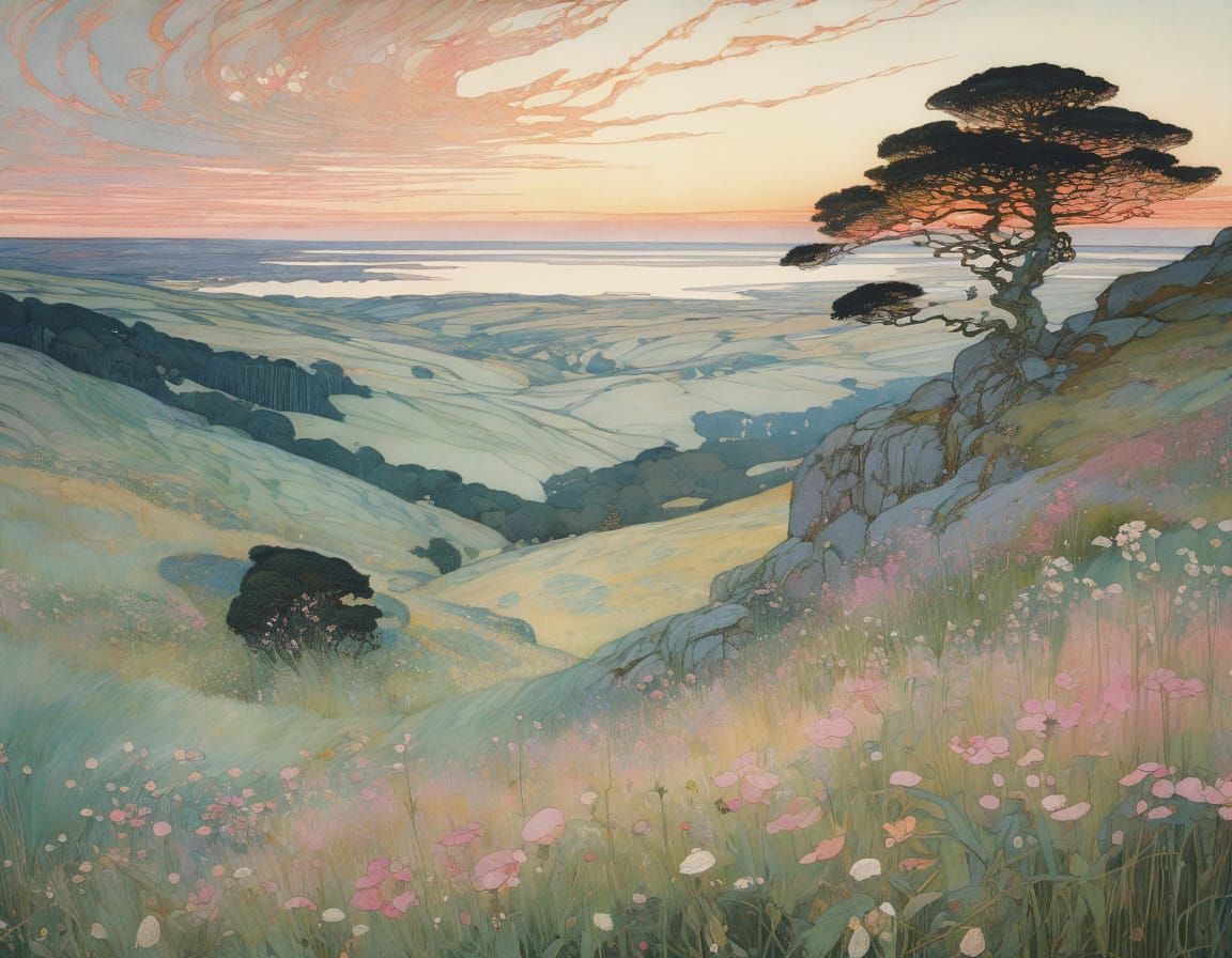 Dreamy Summer Landscape in Pastel Hues