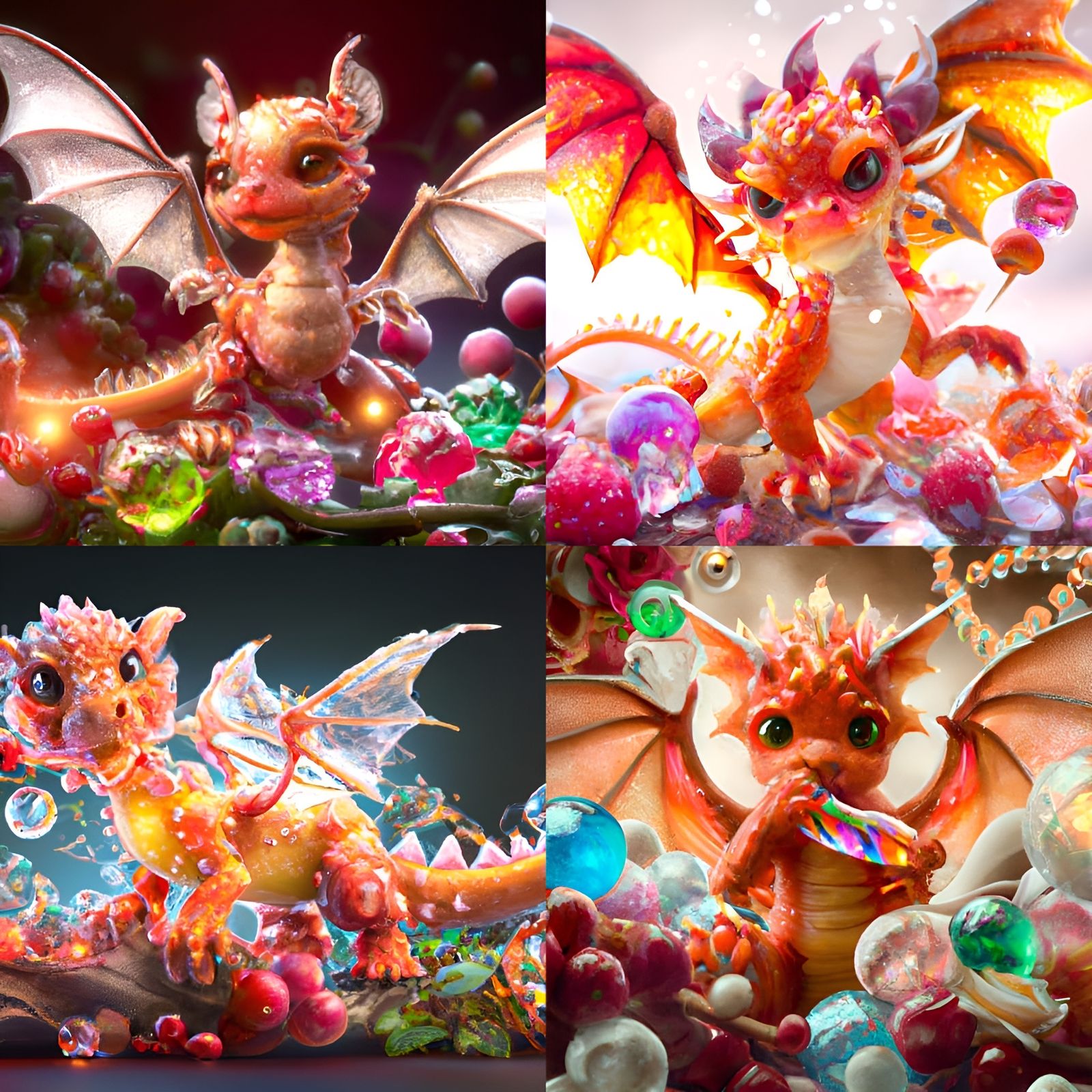 Baby Fire Dragon with Crystal Sweets, Art Nouveau Style