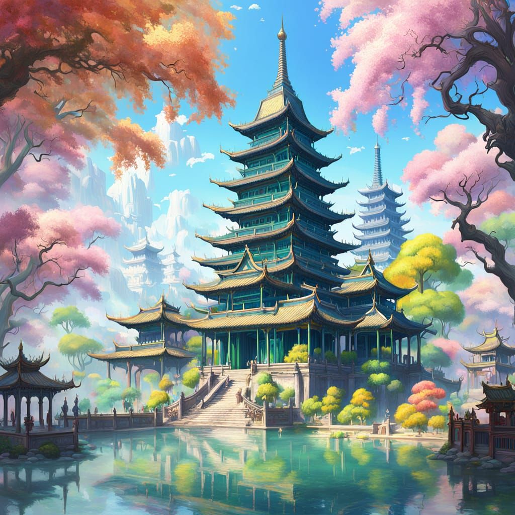 Magnificent Pagoda Temple Digital Painting