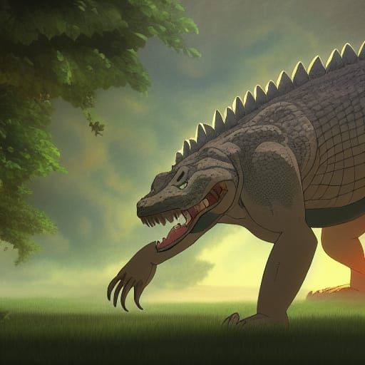 Bipedal Alligator with Muscles: Anime Key Visual