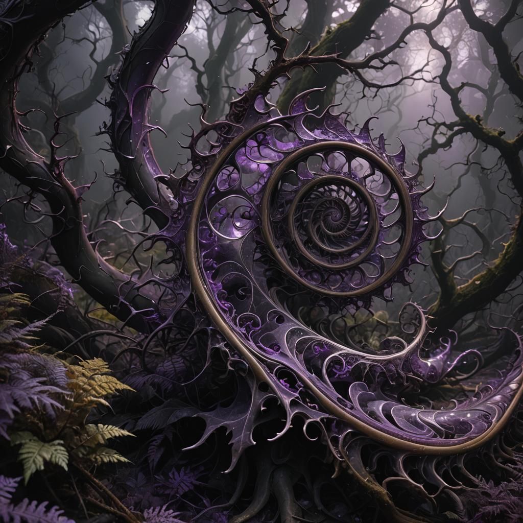 Intricate Dark Spiraling Fractals in Horror Style