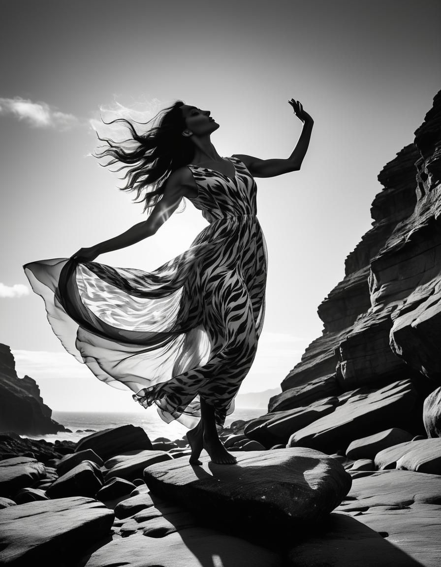 Ethereal Shadow Woman in Windy Bliss