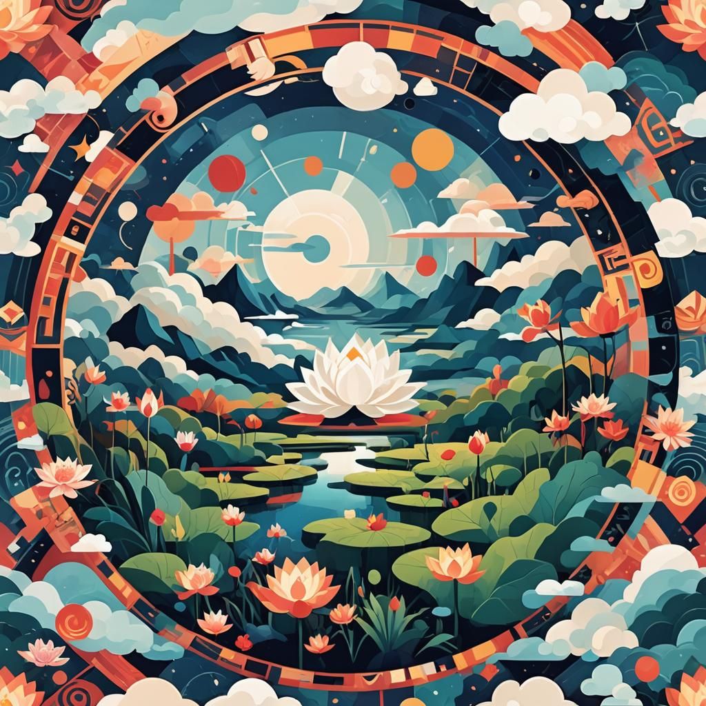 Fantasy Landscape: Good vs Evil in Cubist Style