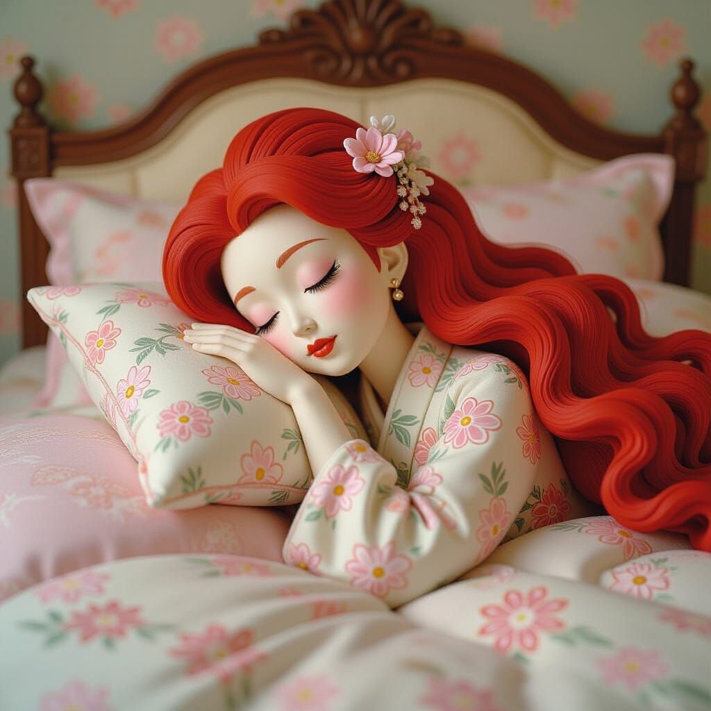 Clay Sculpture of Sleeping Woman in Murakami-Amano Style