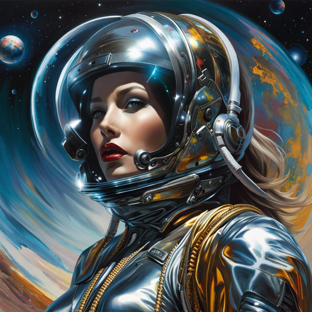 Futuristic Supermodel Space Woman in Liquid Metal Suit