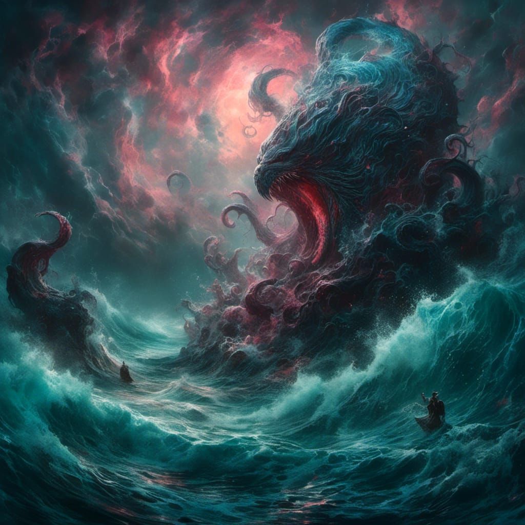 Mythological Sea Creature Gouache Painting