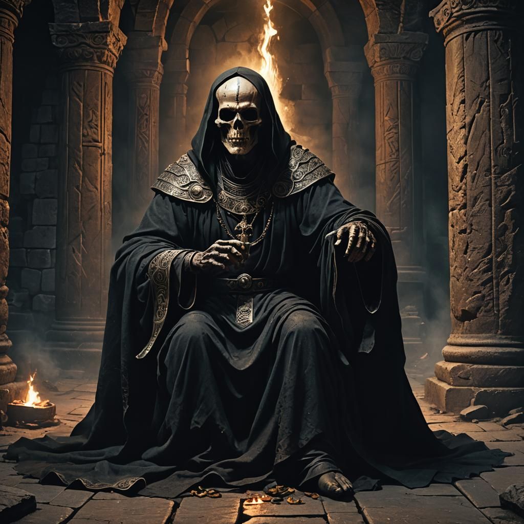 Undead Priest in Ancient Temple: Dark Fantasy Art