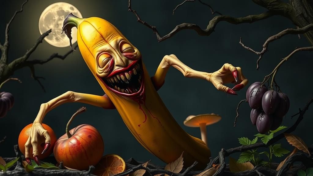 Hyper-Detailed Zombie Banana Horror Concept Art