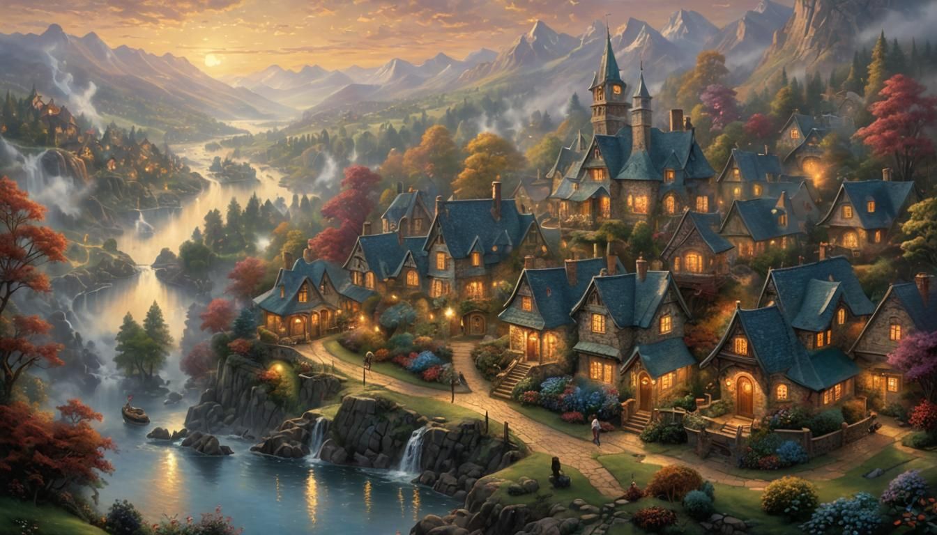 Ethereal Golden Hour Landscape in Fantasy Style