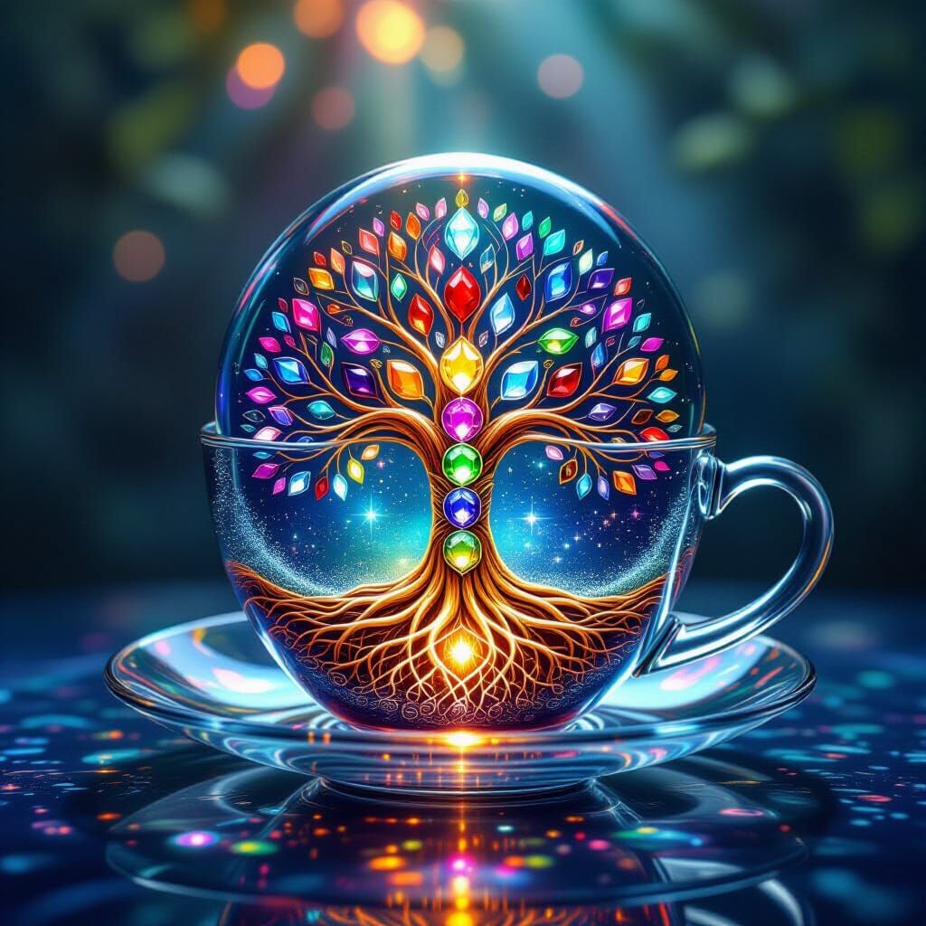 Psychedelic Tree of Life Resin Art in Teacup