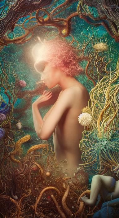 Cosmic Forest Woman: A Mixed Media Botanical Dream