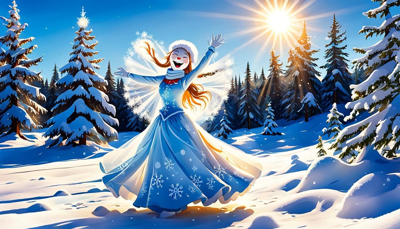 Dancing Snow Woman in Sunlight