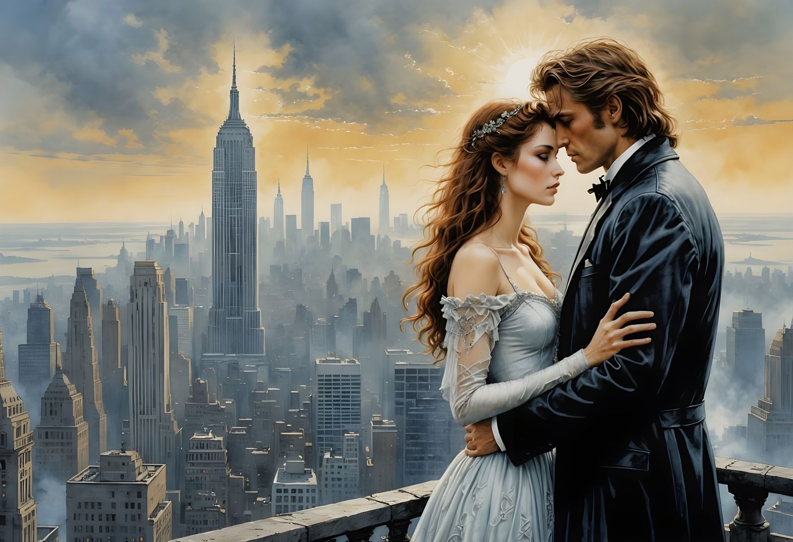 1980s New York City Skyline in Pastel Illustration