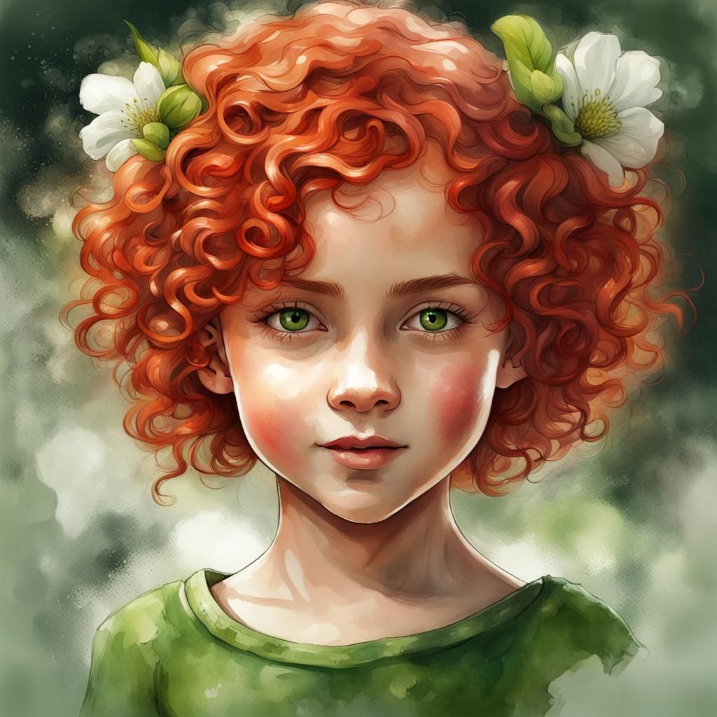 Redhead Girl Portrait with Ink Wash Effect