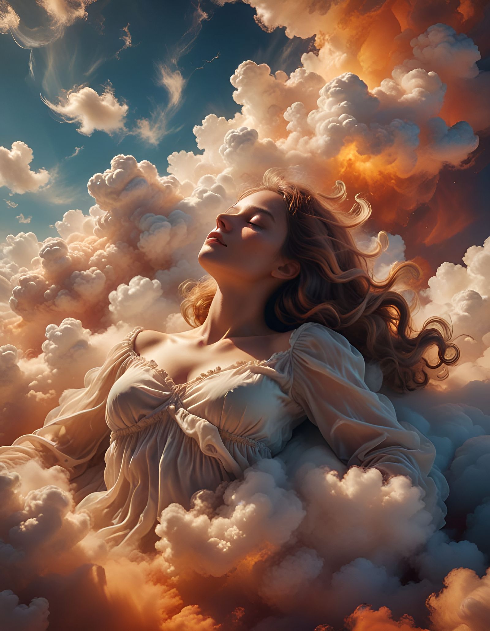 Dreamy Cloud Woman Silhouette in Surreal Style
