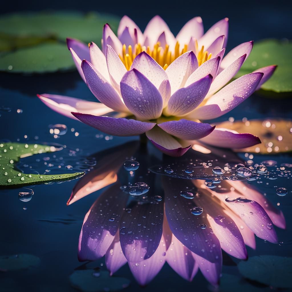 Moonlit Water Lily Macro in Impressionist Style