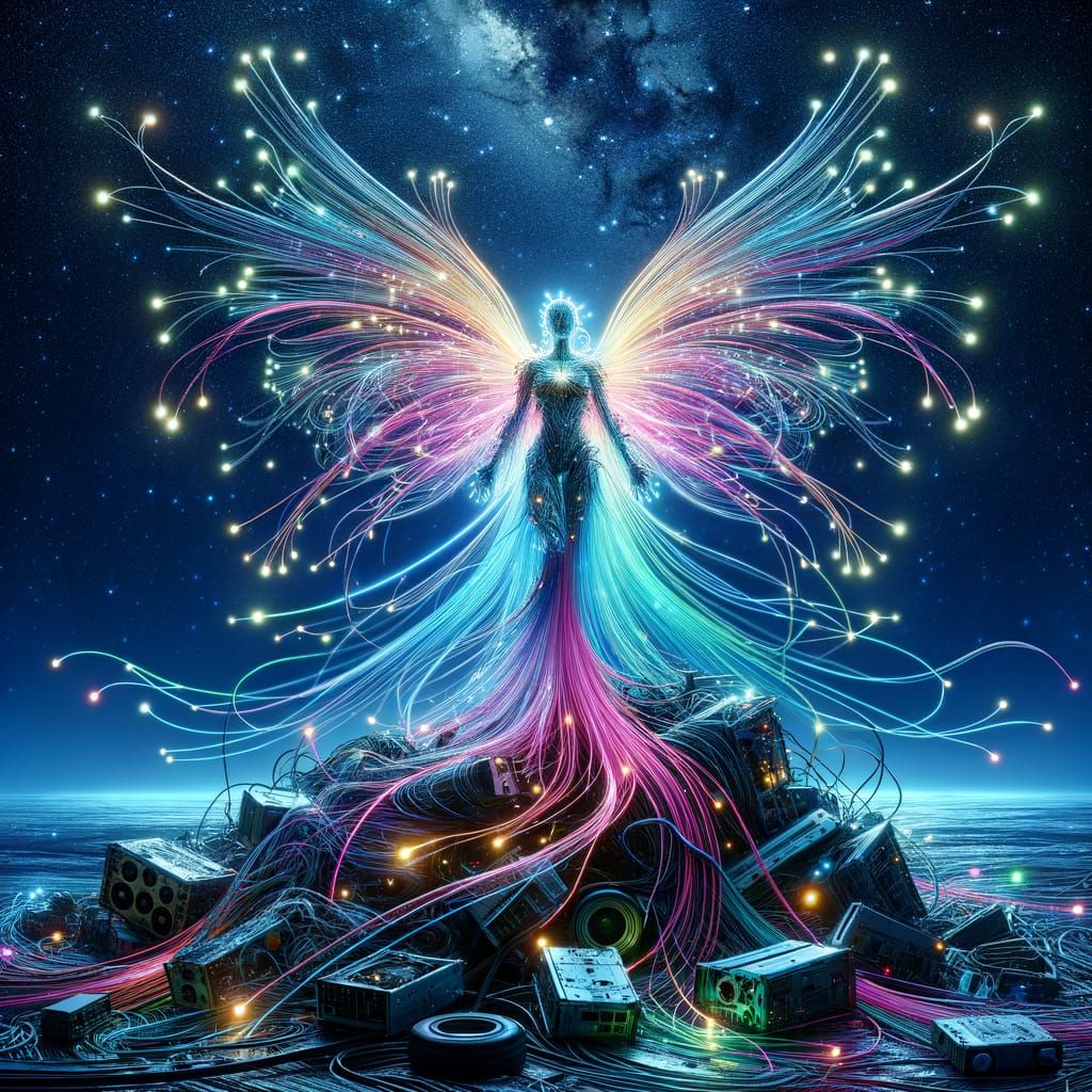 Cyberpunk Angel Rising: Fiber Optic Divinity