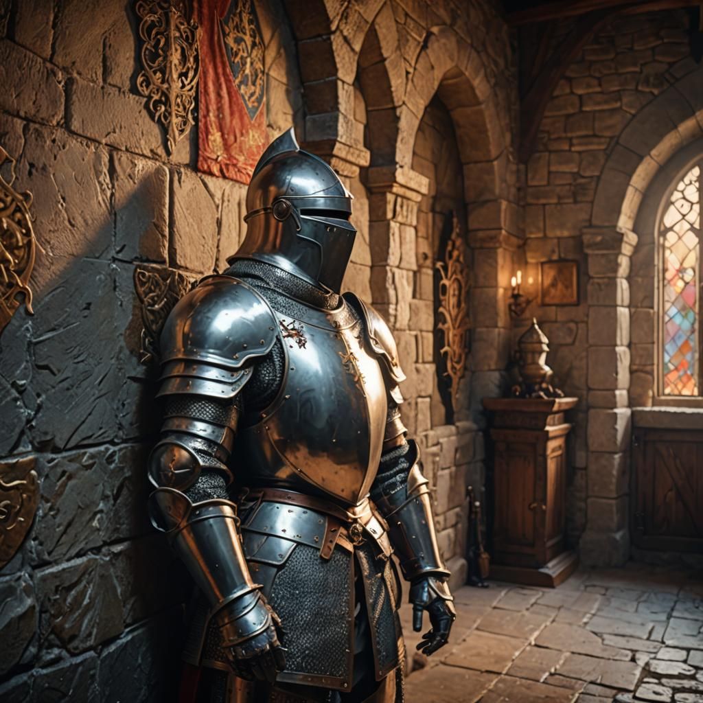 Hyperrealistic Medieval Lair with Knight's Armor