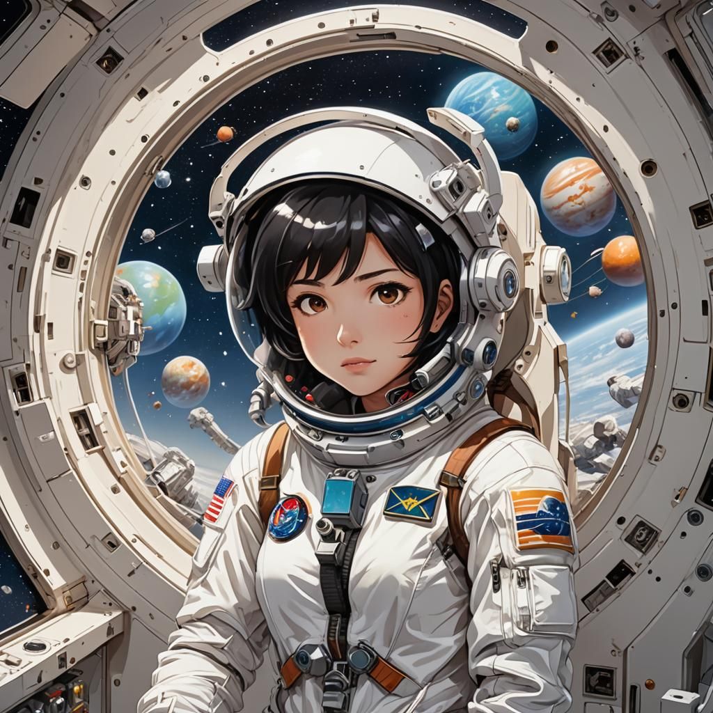 Anime Astronaut Gazing at Space Wonders