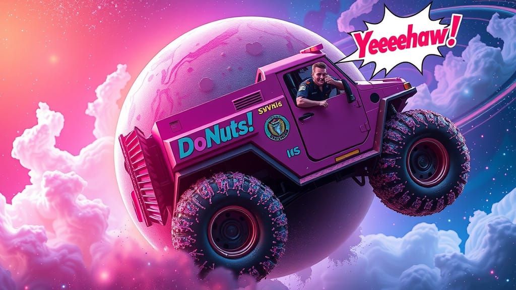 Sugar-Powdered Planet in Neon Cosmos