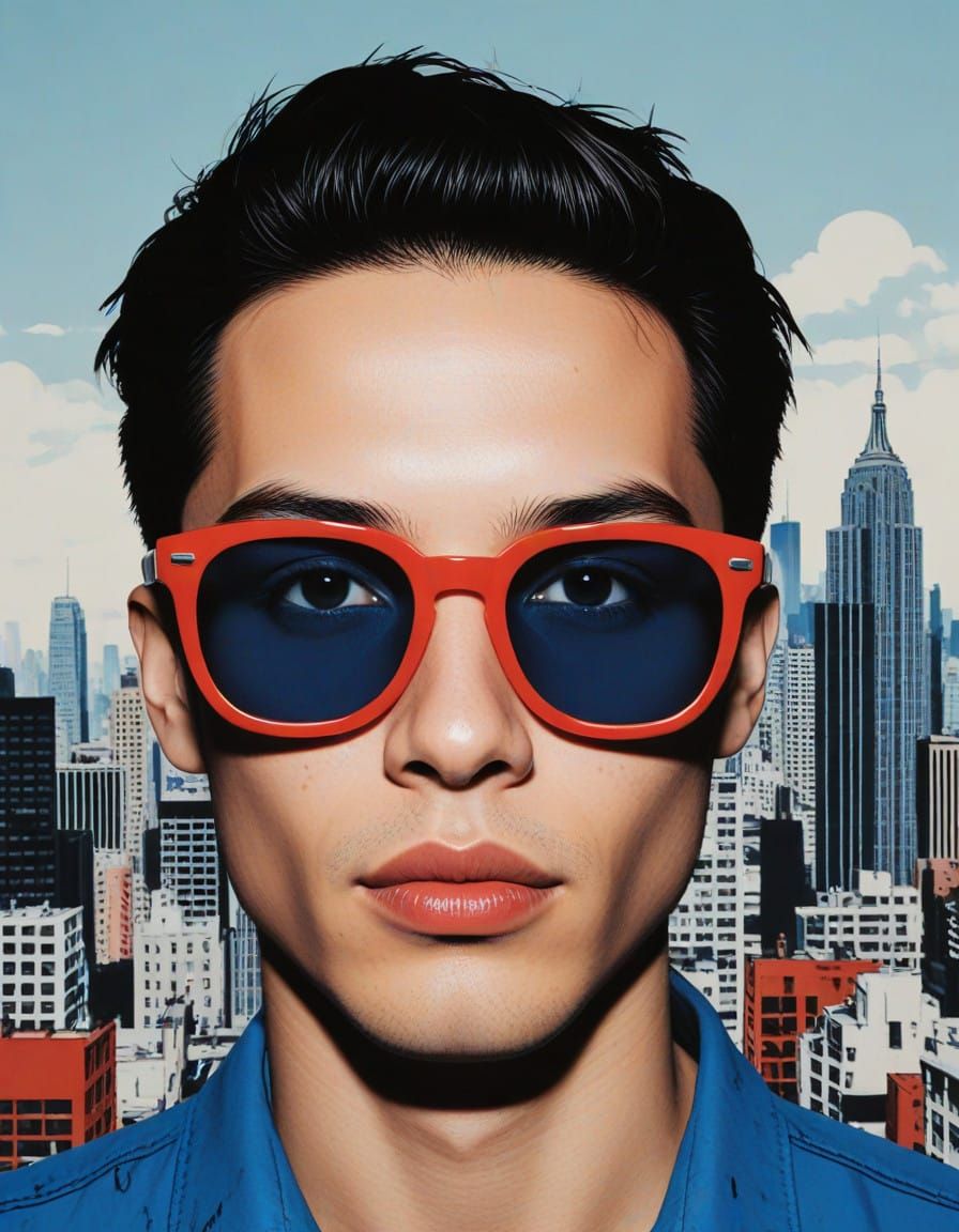 Surreal Portrait in Pop Art Style with City Skyline