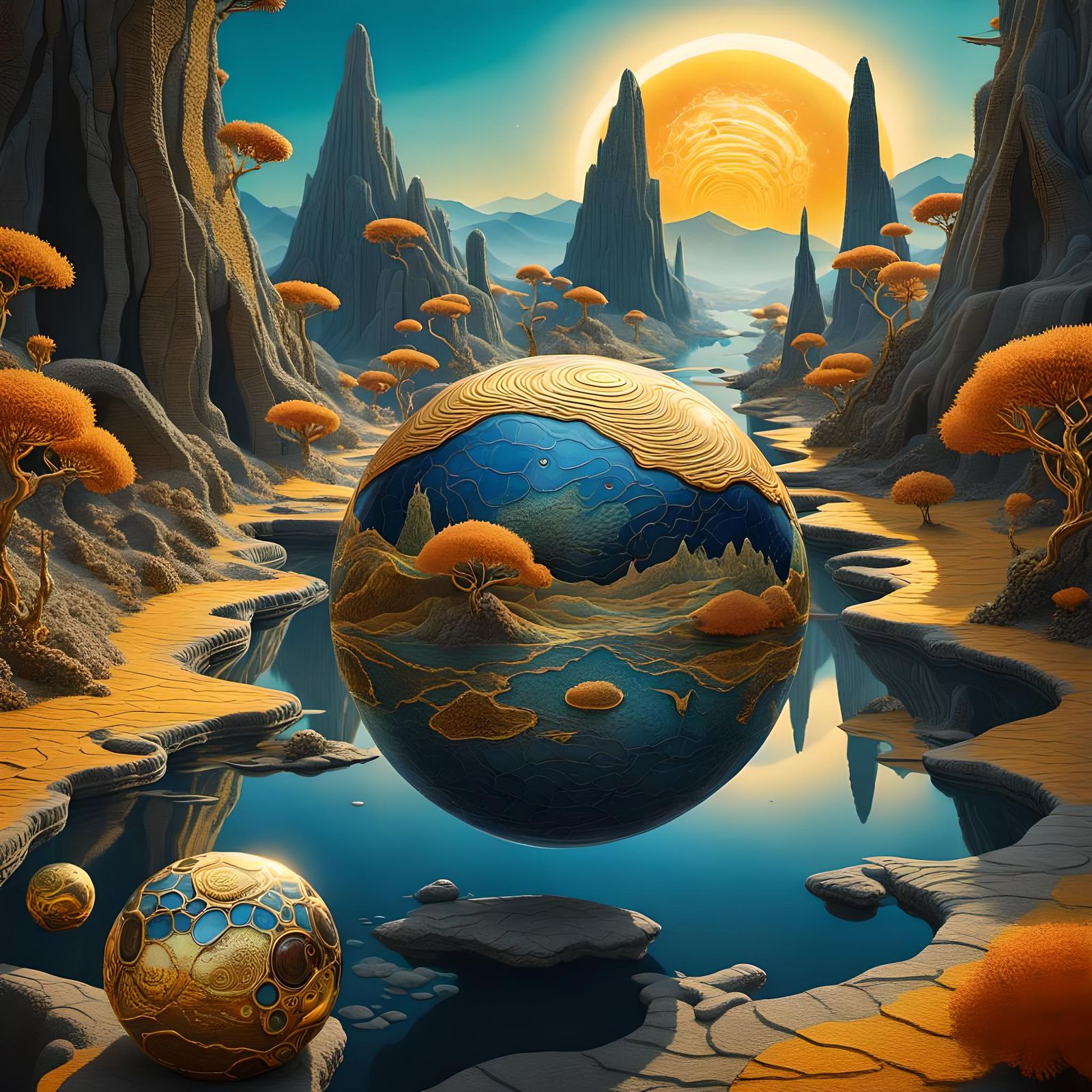 Psychedelic Kintsugi Alien Planet in Surreal Dreamscape