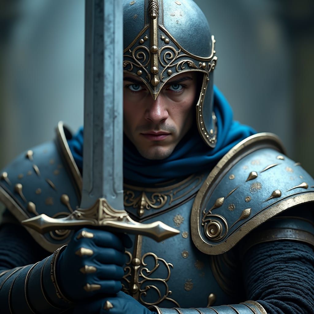 Fierce Paladin with Sword: Detailed Digital Art