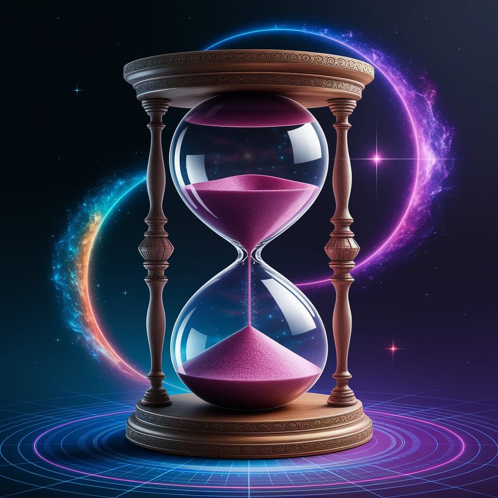 Cosmic Hourglass in Ethereal Background