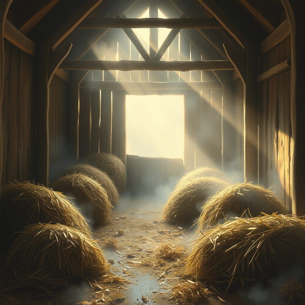 Misty Barn: A Dreamy Charcoal and Gouache Fantasy