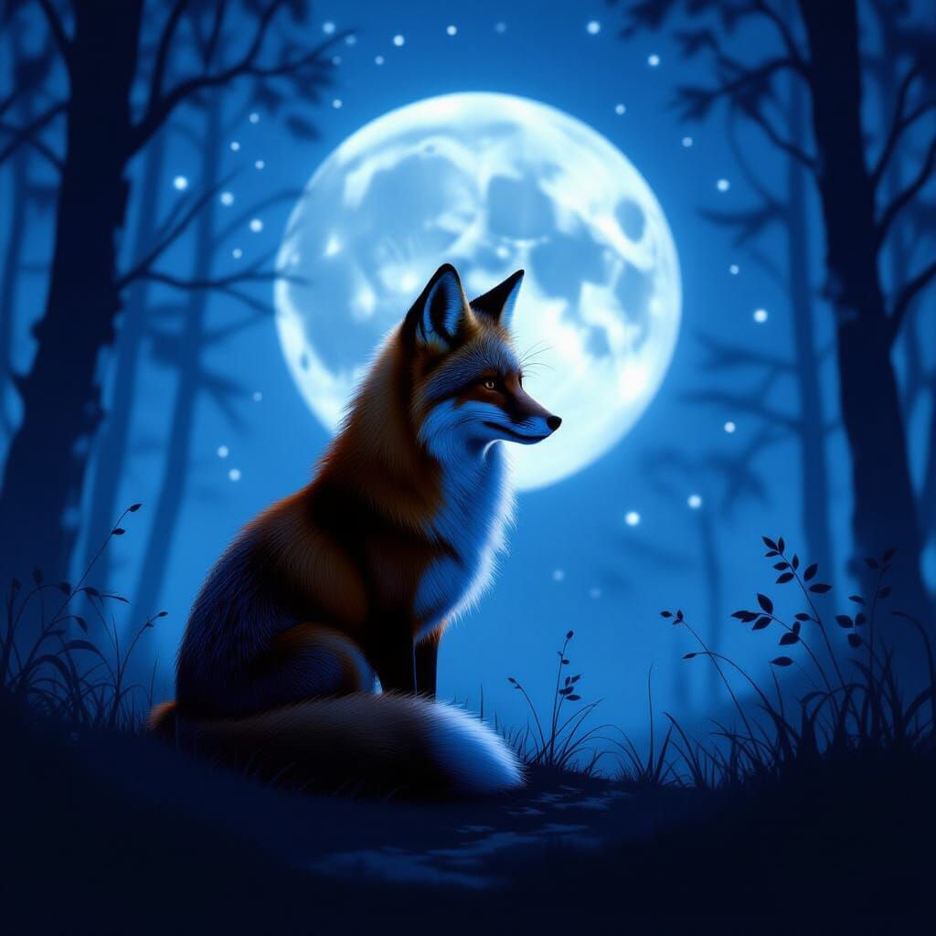 Mystical Fox Silhouette in Ethereal Moonlight