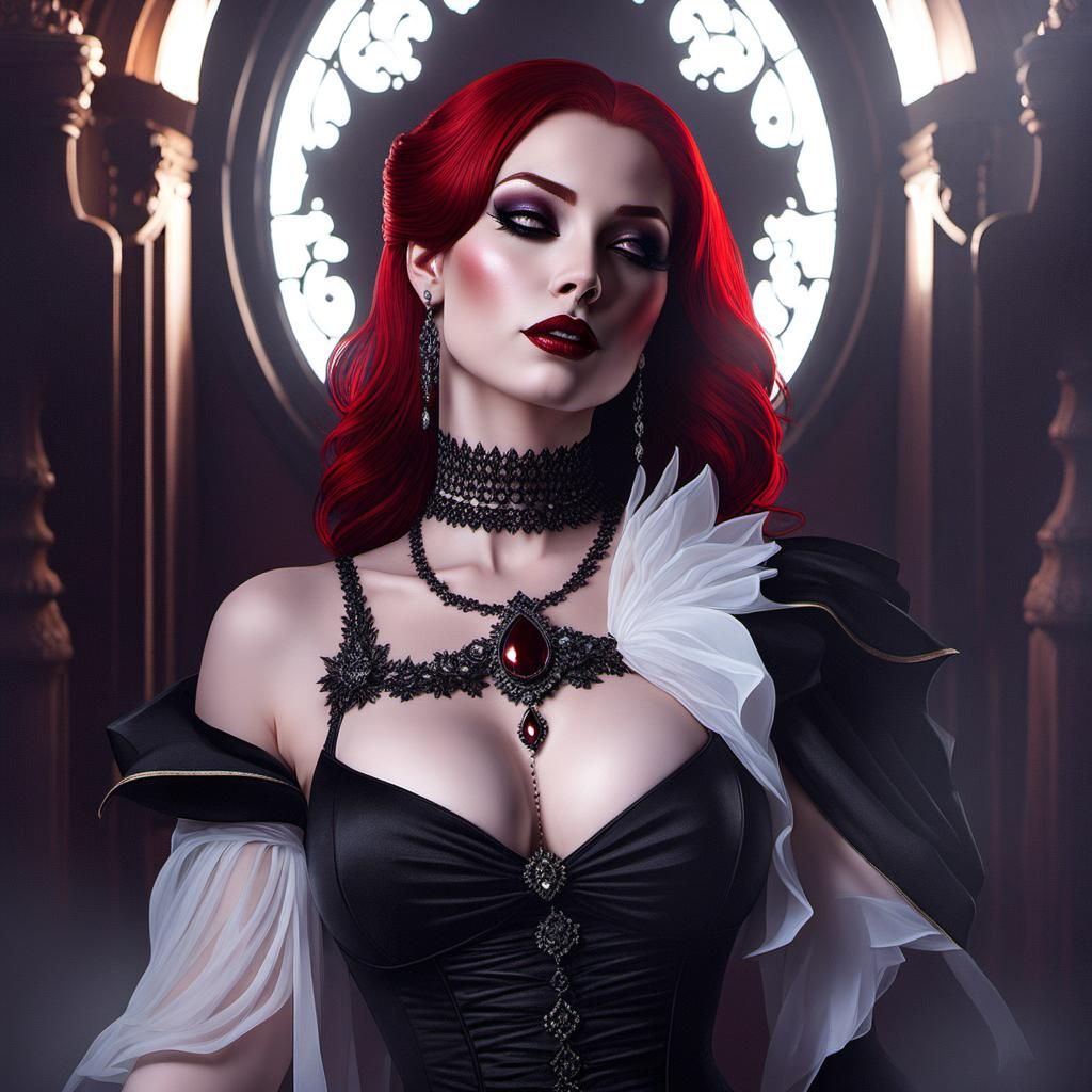 Redhead Vampire Portrait in Gothic Setting