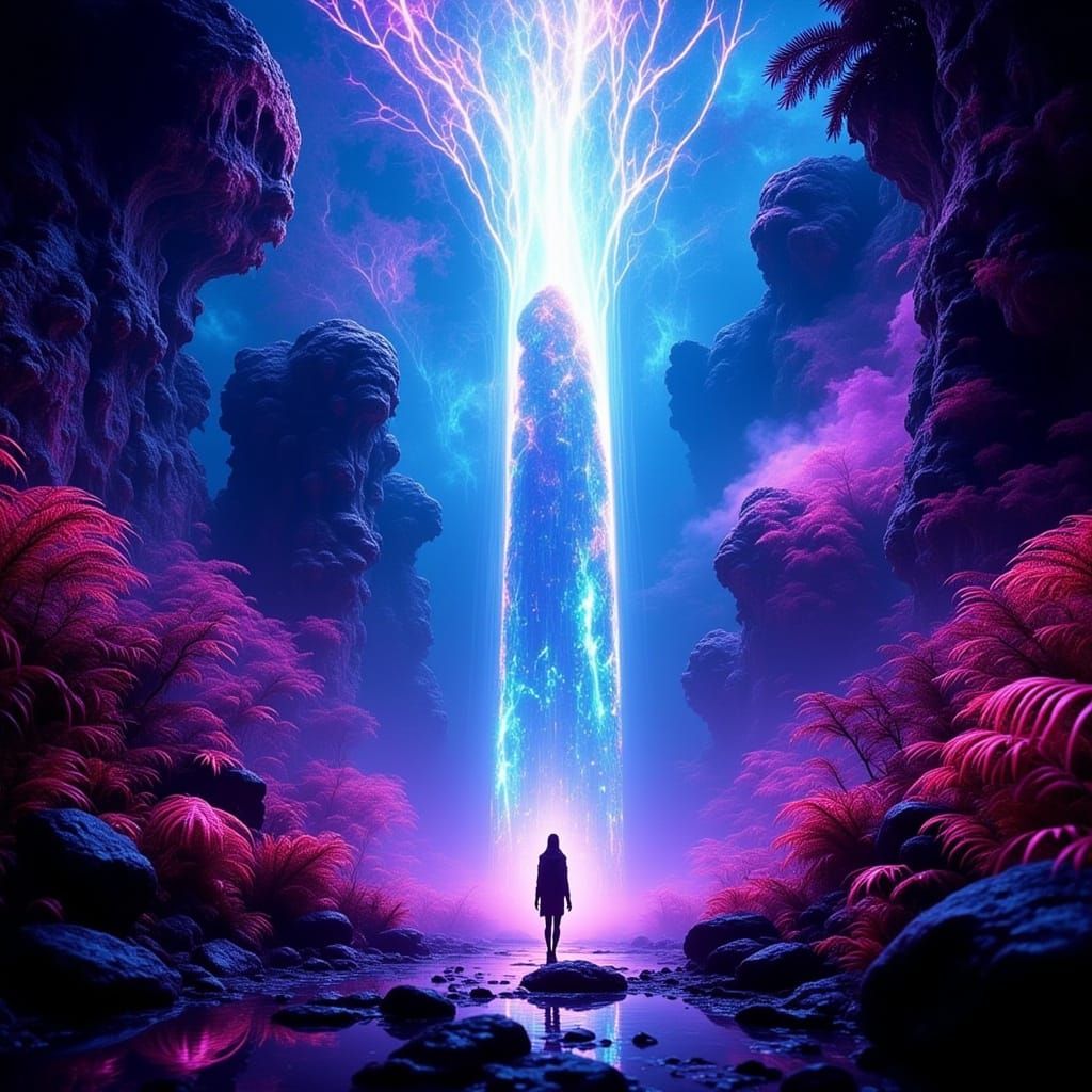 Ethereal Portal to Ancient Realms in Neon Dreamscape