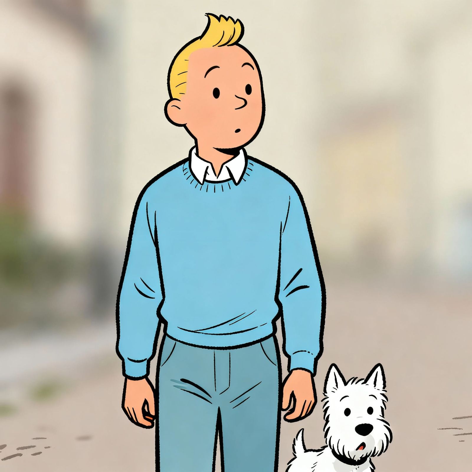 Tintin and Snowy in Classic Comic Style