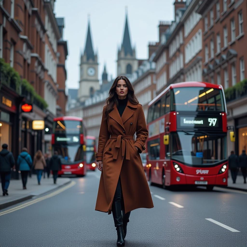 London Street Scene in Retro-Futuristic Style