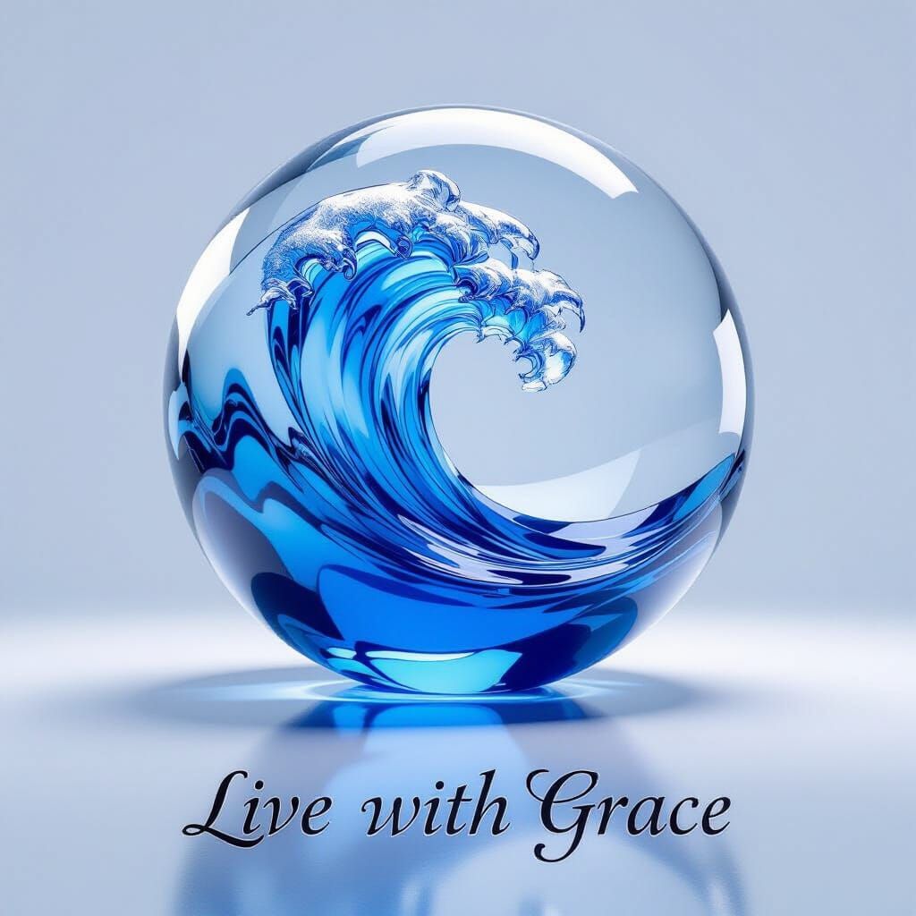 Hyperrealistic Blue Wave Glass Sculpture in Sphere