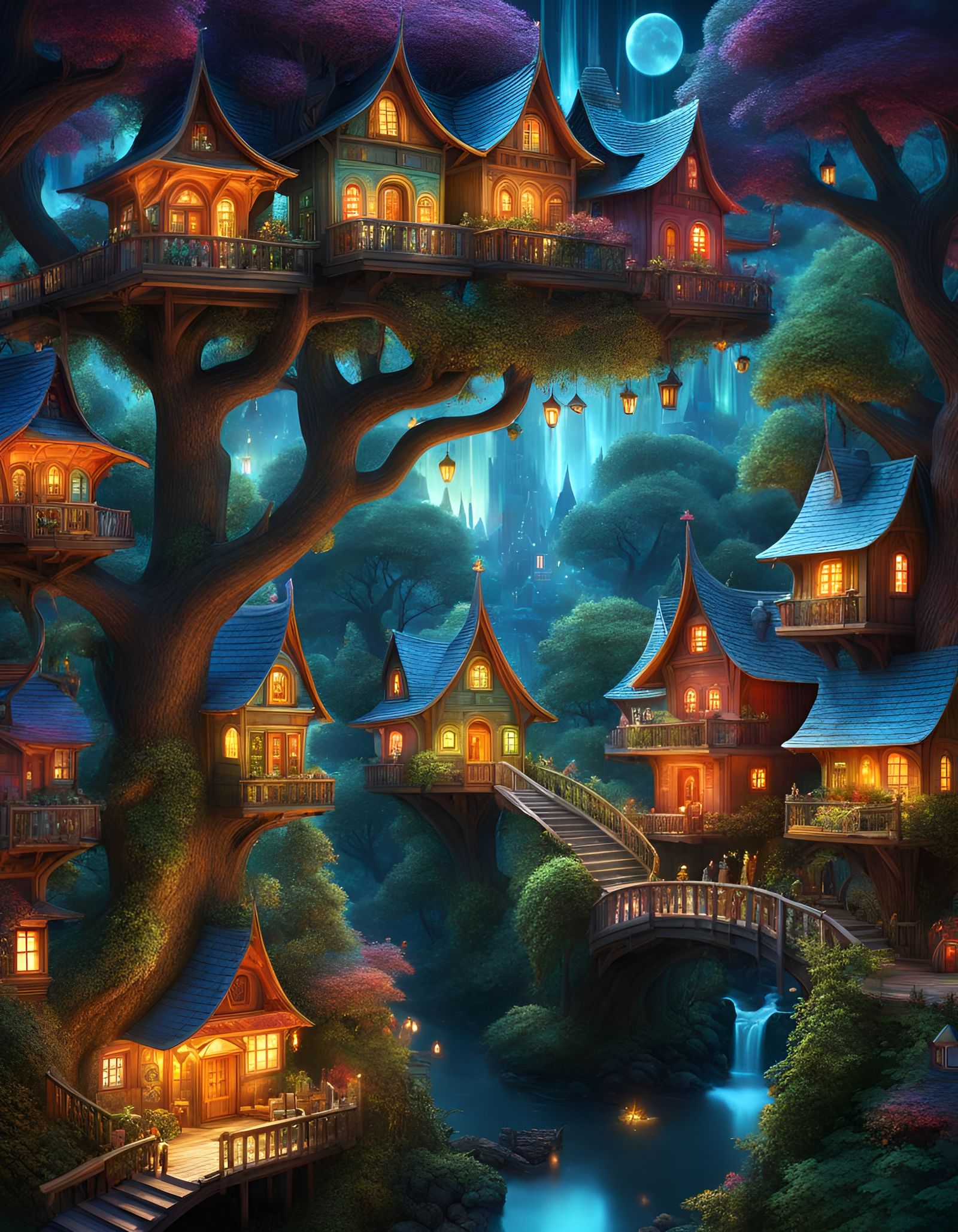 Holographic Fantasy Village in the Trees