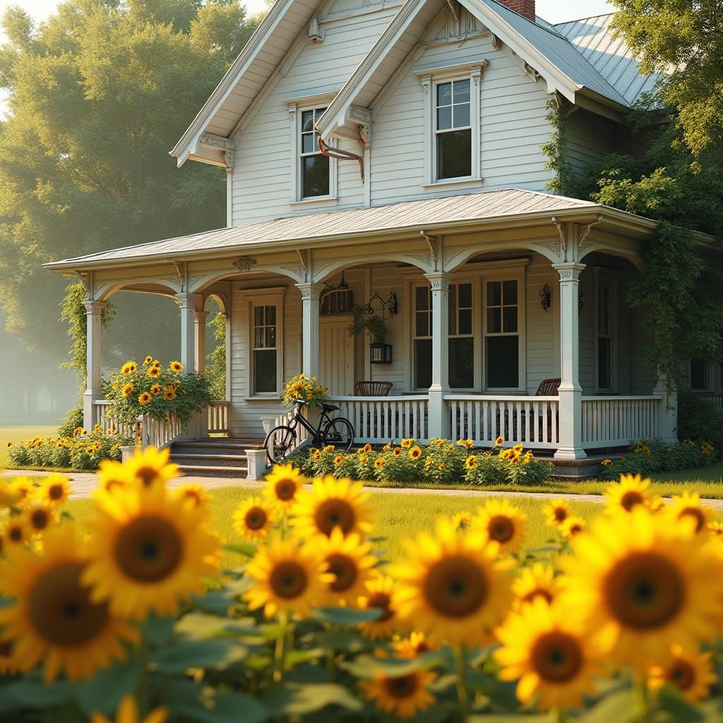 Sunflowers and White House: Dreamlike Digital Art