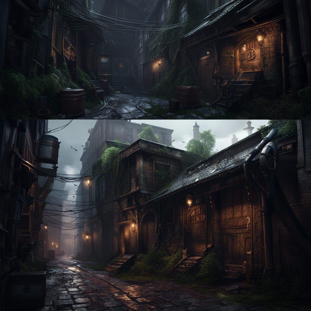 Detailed Dark Alleyway Matte Painting
