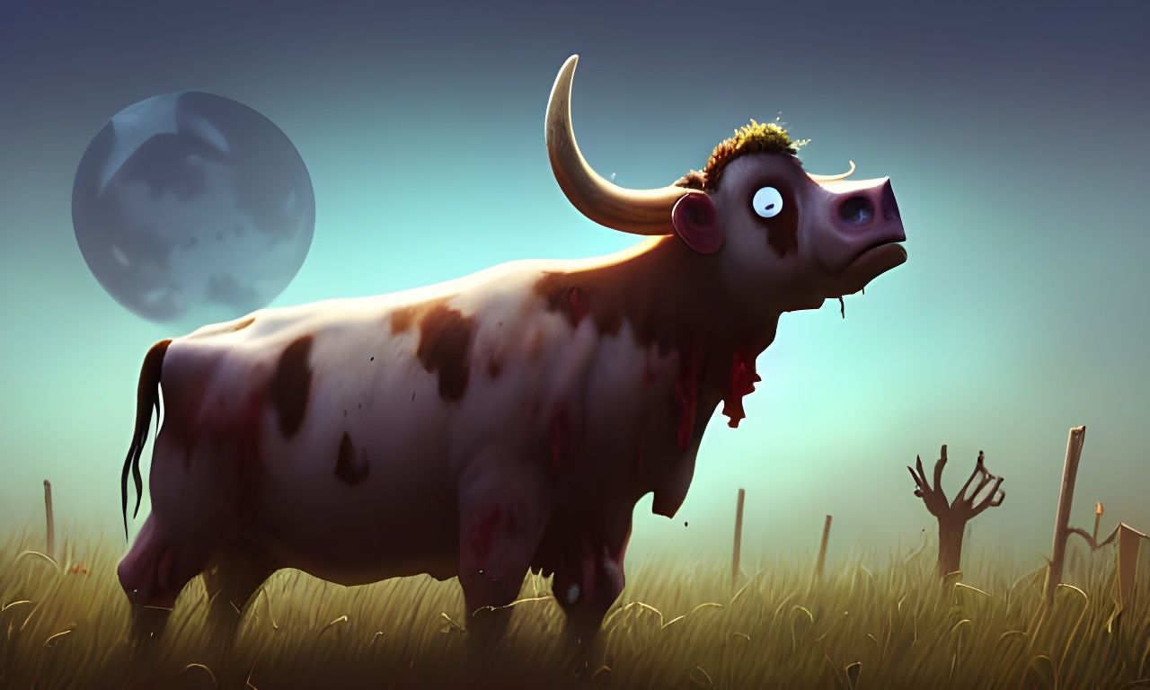 Adorable Zombie Calf Sleeping in Moonlight, 3D Art