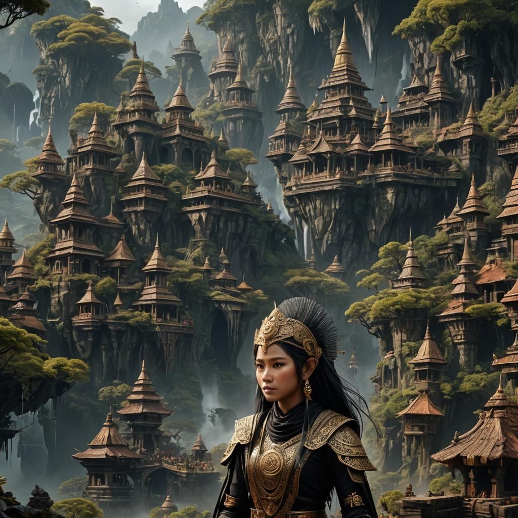 Javanese Woman Planting Rice: Detailed Matte Painting