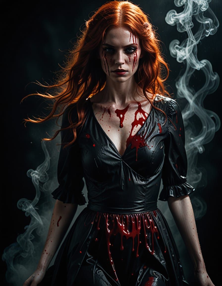 Dark Fantasy Redhead in Blood Dress