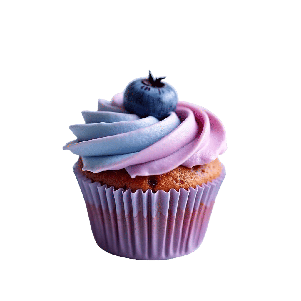 Moist Blueberry Cupcake with Multi-Colored Glaze in Watercol...