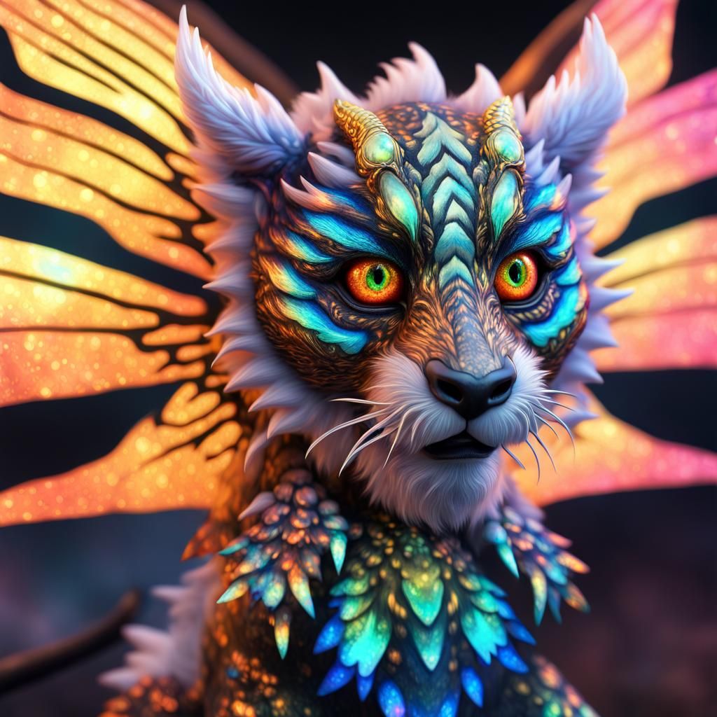 Winged Tiger Dragon with Ethereal Stars, CGI Art