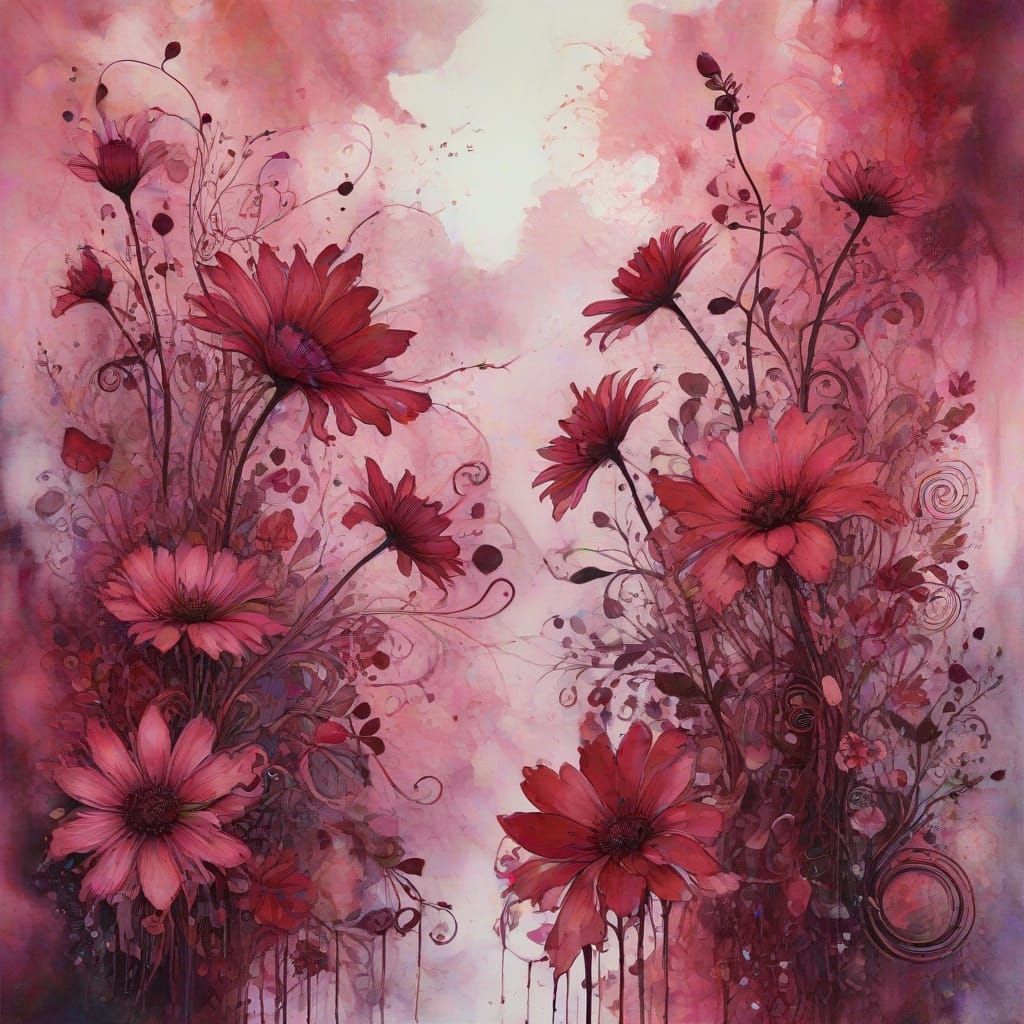 Abstract Floral Dreamscape in Watercolor Style