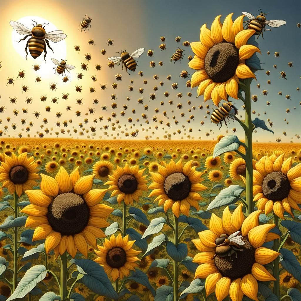 Bees dancing with the sunflowers