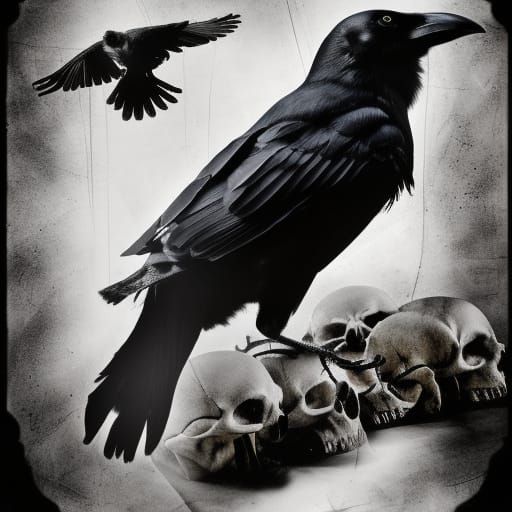 Crow and Skull Double Exposure Image
