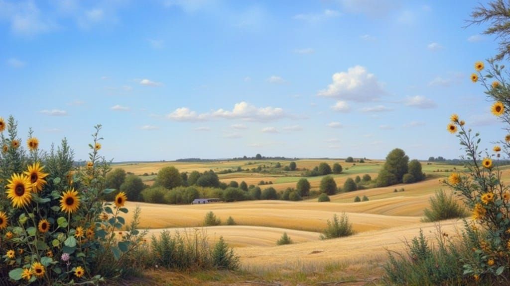 Wheat and Sunflowers in Impressionist Style