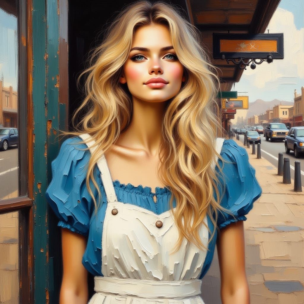 Post-Impressionist Portrait of a Woman in Blue Dress